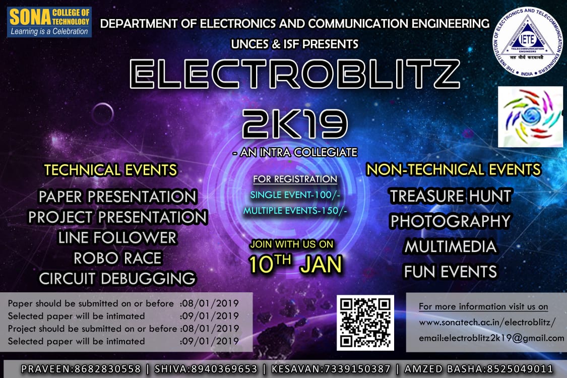 Electroblitz 2k19 - Intra Level Technical Symposium - SONA College of  Technology | News and Events