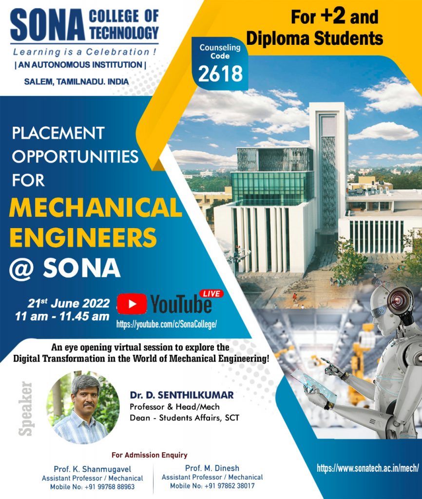 PLACEMENT OPPORTUNITIES FOR MECHANICAL ENGINEERS @ SONA