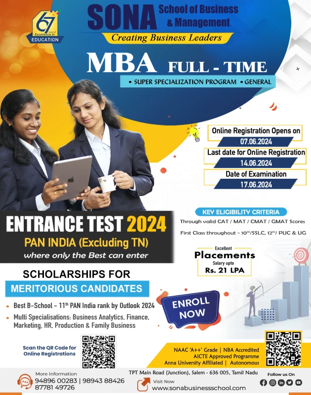 Sona Entrance Test MBA 2024